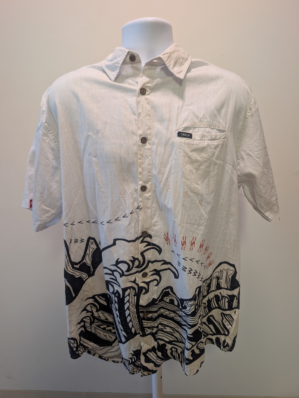 Tanoa White Short-Sleeve Button-Down with Coastal Print